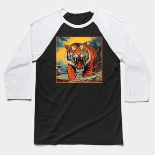 Colorful Tiger Cartoon Vintage Bengals Tiger Drawing Comics Fearless Tiger Baseball T-Shirt